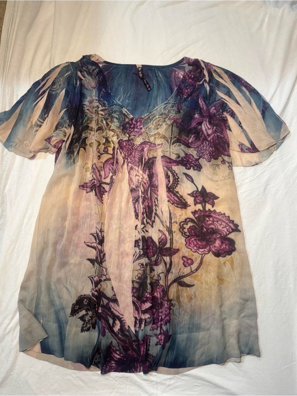 Women’s Floral Ombre Chiffon Blouse - Purple & Blue